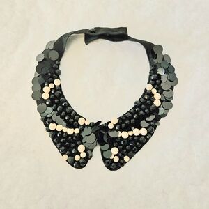 Beaded Collar Black Choker Add-on Accessory